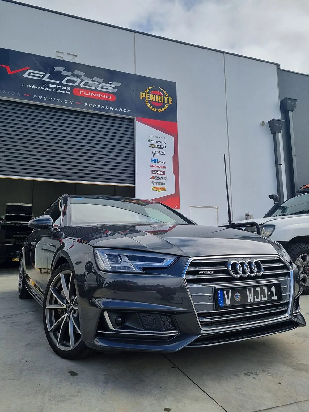 Customer's Audi parked outside the Veloce Tuning workshop in Carrum Downs